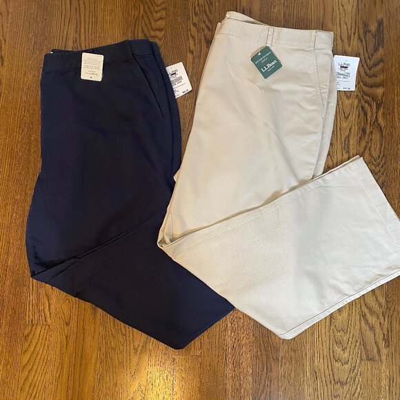 (2) L.L. Bean Classic Fit chino pants 20W Reg khaki and Navy womens NEW 2 PAIR - Picture 1 of 9